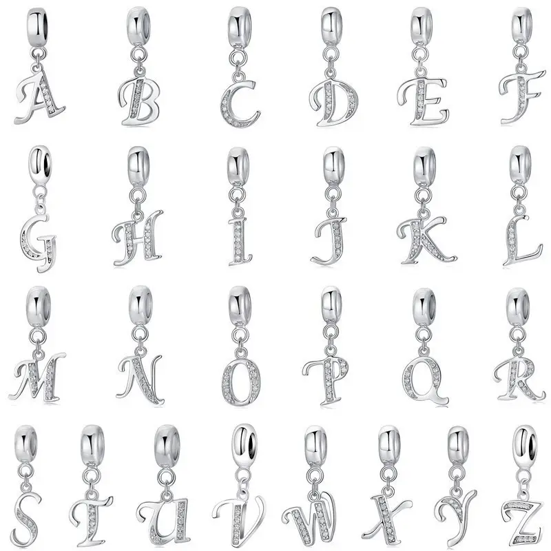 Perline di ciondoli con lettere in argento Sterling all'ingrosso per braccialetti di serpente gioielli da donna che fanno ciondoli con ciondolo a forma di lettera