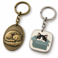 Porte-clés en métal personnalisé avec image de chat endormi, logo sur mesure, cadeau souvenir en gros, fabricant OEM ODM en vrac