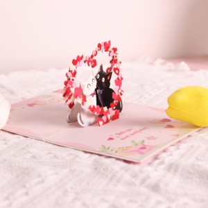 Carta di San Valentino di alta qualità graziosa confessione a forma di cuore di gatto bianco e nero "con te dolce tutto" 3D Pop-up Card - Product Image 4