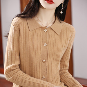 Cardigã Feminino de Lã 100% Tricotado, Quente, Confortável, Elegante, Versátil, Liso, Casual, Respirável, com Fenda e Manga Comprida para o Inverno - Product Image 4