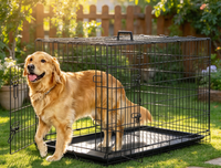 Cage pliable robuste pour chien en métal, cage portable pour animaux de compagnie avec plateau en plastique et poignée supérieure pour la maison et les voyages