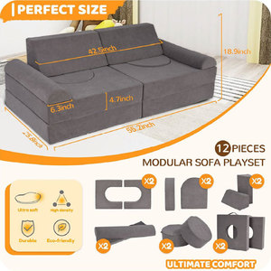 Kids <b>Sofa</b> High Density Foam Gray Soft Cushion Seat For Children Playroom Furniture - Product Image 5