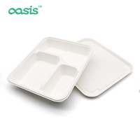 Barquette alimentaire jetable Oasis en papier de canne à sucre, écologique, biodégradable, compostable, moderne, résistante à l'eau et à l'huile, et adaptée au congélateur