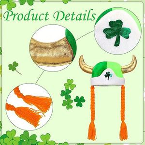 Chapeau personnalisé pour enfants, motif trèfle, pour la Saint-Patrick, avec cornes et bord incurvé, idéal pour les costumes de festival irlandais - Product Image 3