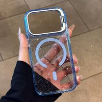 Coque de téléphone magnétique transparente scintillante pour iPhone 18 17 Pro Max 16 15 14 13 18 Pro 16 Plus avec support de caméra en métal