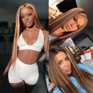 Perruque frontale en dentelle transparente 13x4 double trame pour femmes P4/27, densité 180%, cheveux humains lisses, longueur longue, toutes les couleurs - Product Image 6