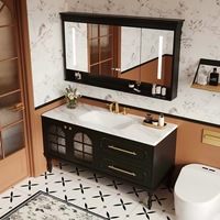 Meubles-lavabos de salle de bain modernes en bois, en contreplaqué MDF, résistants à l'eau, avec double vasque et miroir de salle de bain