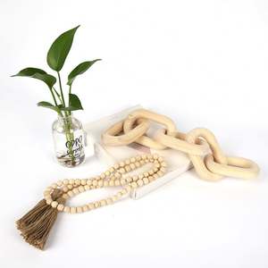 <b>Round</b> 5-Links Natural <b>Wood</b> Color Polished Home Decorative <b>Wood</b> Chain Garland Beads - Product Image 2
