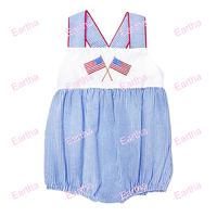 Ensembles de vêtements pour bébé, tenues d'été en seersucker pour le 4 juillet, combinaison pour bébé avec broderie drapeau, ensemble de barboteuses pour bébé
