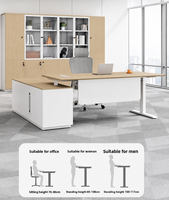 Meubles de bureau modernes, bureau en forme de L électrique réglable en hauteur avec armoire de rangement