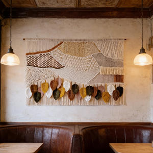 <span class=keywords><strong>Tapiz</strong></span> de Pared de Macramé Rústico Bohemio con Motivos de Hojas Otoñales para Espacios Acogedores de Estilo Rústico-Lujo de Medio Oriente - Product Image 6