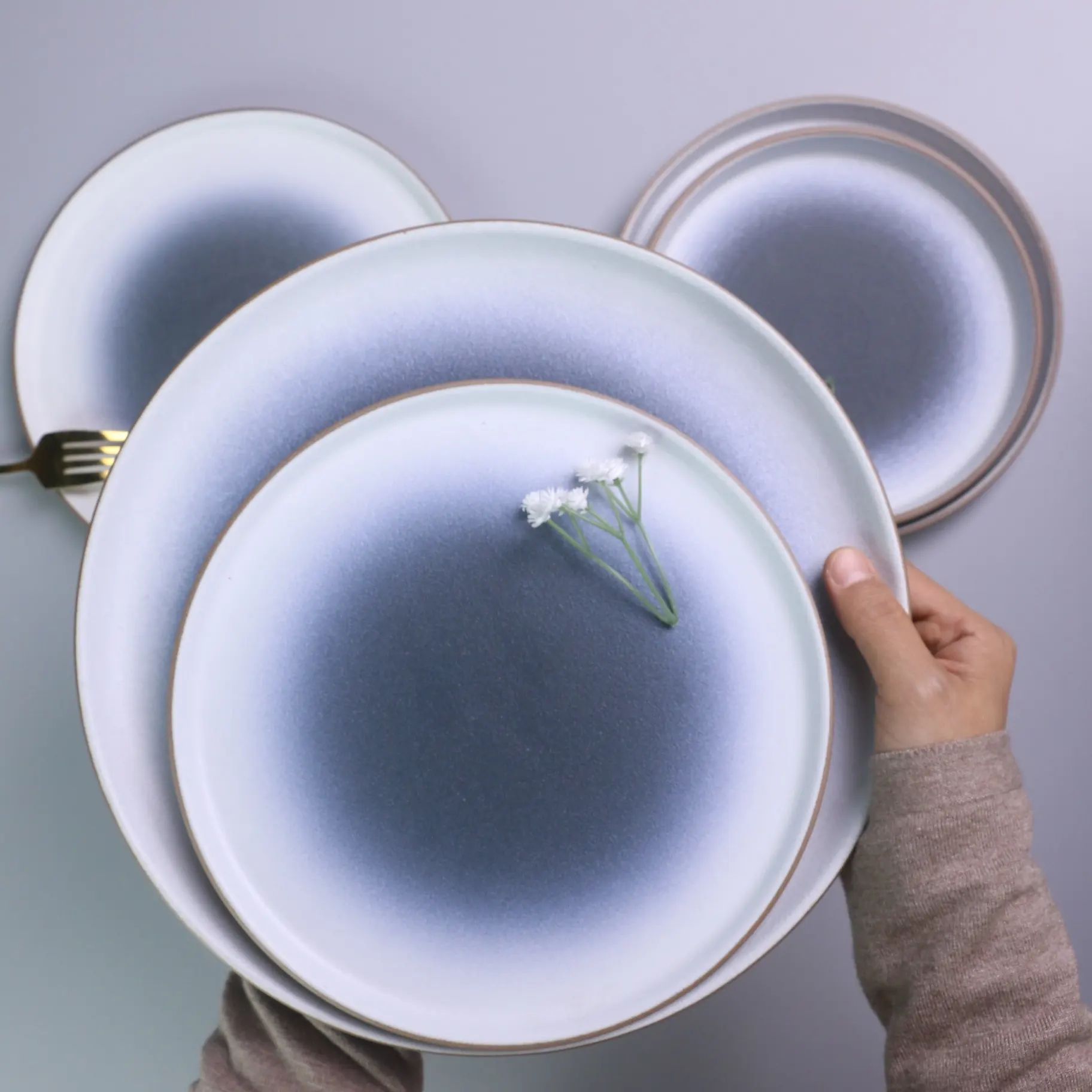 Conjunto de pratos de cerâmica para jantar em hotel de luxo personalizado nórdico, prato redondo fosco, pratos de porcelana para eventos
