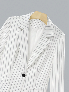 <span class=keywords><strong>Blazer</strong></span> Elegante da <span class=keywords><strong>Donna</strong></span> <span class=keywords><strong>a</strong></span> <span class=keywords><strong>Righe</strong></span> Bianche, Vestibilità Slim, con Ricamo 3D e Funzione Anti-Piega - Product Image 5