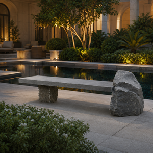 Basalt Garden Bench <b>Stone</b> Patio Seat Outdoor Bench Rock Texture Seating for Landscape - Product Image 5