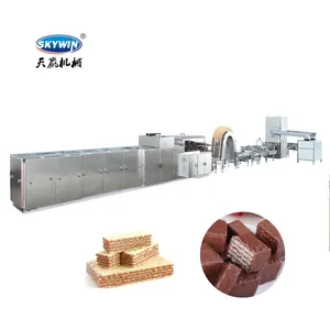 Mesin pembuat Wafer coklat, lini produksi Wafer dengan Oven panggang Wafer (Oven Gas/Oven listrik) untuk tanaman biskuit