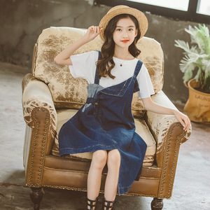 2pcs cô gái lớn t Áo sơ mi + Denim vest DRESS Set cô gái mùa hè trang phục Set teeage cô gái tuổi teen denim quần áo Set - Product Image 4