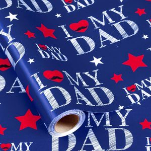 I Love My Dad Gift <b>Wrapping</b> <b>Paper</b> 17 Inch X 16.5 Feet Blue Father's Day Wrap Recyclable Double Side - Product Image 1
