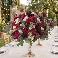 FB-N08 Sphère de fleurs artificielles superposées, Hortensia rouge et verdure mixte, pour Fête de fiançailles, Magasin de détail