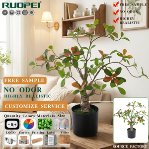 RUOPEI Arbre artificiel à feuilles rouges, Faux Photenia, résistant aux UV, écologique, ignifuge, sans odeur, plante verte artificielle pour - Product Image 1