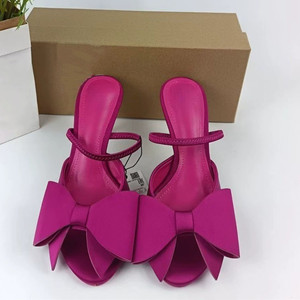 Mules à bout pointu ornées d'un nœud en satin, avec une seule bride, sandales à talons élégantes de qualité pour femmes - Product Image 2