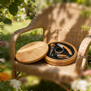 Juego de abridor de botellas de vino de 4 piezas, caja de bambú con componentes de acero, diseño de madera oscura, kits de accesorios hechos en Guangdong - Product Image 2