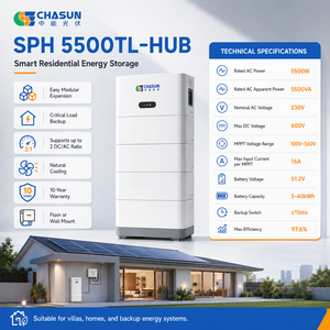 อินเวอร์เตอร์พลังงานแสงอาทิตย์แบบไฮบริด CHASUN 5500W <span class=keywords><strong>SPH</strong></span> 5500TL-HUB แบบแยกส่วน ต่อพ่วงได้ 2 MPPT 16A IP20 CAN ประสิทธิภาพสูงสุด 97.7% ติดตั้งบนพื้น/ผนัง - Product Image 2