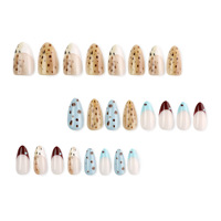 Faux ongles à presser en amande, motif écaille de tortue, 24 pièces, faux ongles léopard à bout français, couleurs mélangées rétro, pour manucure