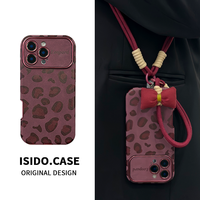 Tschick nouvelle coque de téléphone en cuir imprimé léopard marron adaptée à l'iPhone 12 13 14 15 16 Pro housse de protection à corde longue et courte