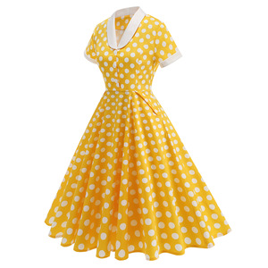 Robe vintage à pois jaune avec col Peter Pan blanc, style rétro des années 1950, robe décontractée pour soirée - Product Image 2
