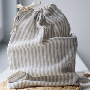 Grosir tas tali serut Linen pribadi <span class=keywords><strong>Muslin</strong></span> Linen pola huruf bordir berbeda bergaris-garis dapat digunakan kembali - Product Image 1