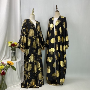 Abaya noire de luxe avec imprimé doré et strass, vêtements musulmans islamiques pour femmes, robe kaftan Dubaï, 1444+1442 # - Product Image 5