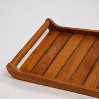 Grand plateau de service en teck 45,5x30,5x5,7 cm pour cuisine, restaurant, table à manger, organisateur