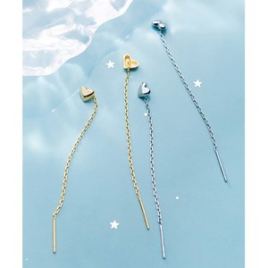 Enhebrador de oreja de cadena larga con forma de corazón pequeño, chapado en oro de 18 quilates, Pendientes colgantes de plata de ley 925, joyería de moda para mujer - Product Image 4