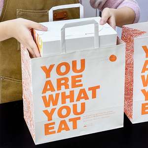 Sacs en papier kraft avec poignées, personnalisables avec logo, écologiques, biodégradables, recyclables, pour la restauration, la vente à emporter et les services de livraison de repas. - Product Image 4