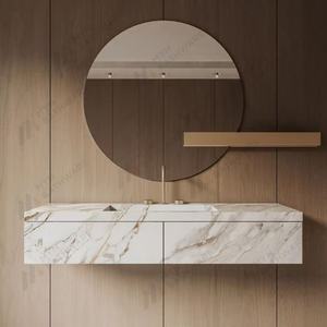 Meiyani wastafel wastafel kamar mandi, wastafel bak cuci terpasang di dinding batu Sintered dengan laci batu - Product Image 6