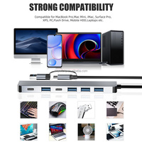 Hub USB-C 7 en 1 con Aleación de Aluminio, Puertos USB 3.0 y 4 USB 2.0, Estación de Acoplamiento Tipo-C 2.0 para Laptops - En Stock