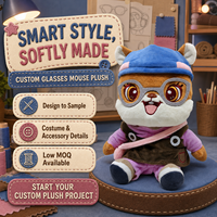 Jouet en peluche animal de dessin animé OEM/ODM avec lunettes, casquette bleue et sac bandoulière