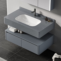 Ensemble de meuble-lavabo de salle de bain mural moderne avec éclairage LED résistant à l'eau, lavabo en céramique, surface laquée, miroir intelligent pour villa