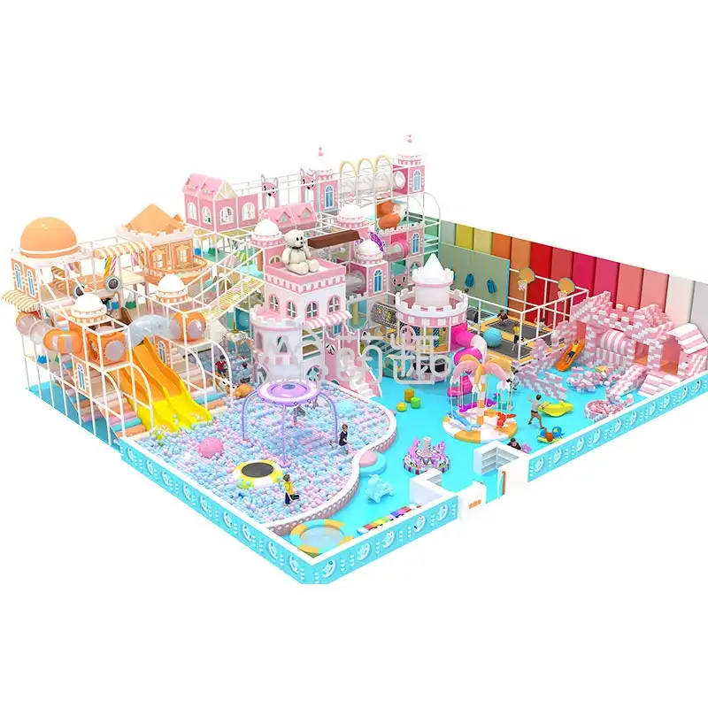 Moetry الوردي القلعة التجاري ملعب داخلي اللعب معقدة معدات لملاعب الأطفال