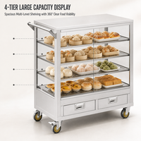 Chariot de maintien au chaud des aliments en acier inoxydable commercial à 4 niveaux, chariot mobile pour aliments chauds avec portes coulissantes pour la restauration