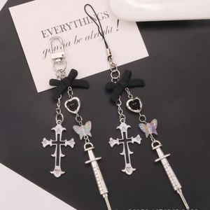 New Sweet Cool Style Cross Needle Pendant Metal <b>Keychain</b> <b>Personalized</b> Creative Bow Tie Hanging Chain Earphone Set Decoration - Product Image 5
