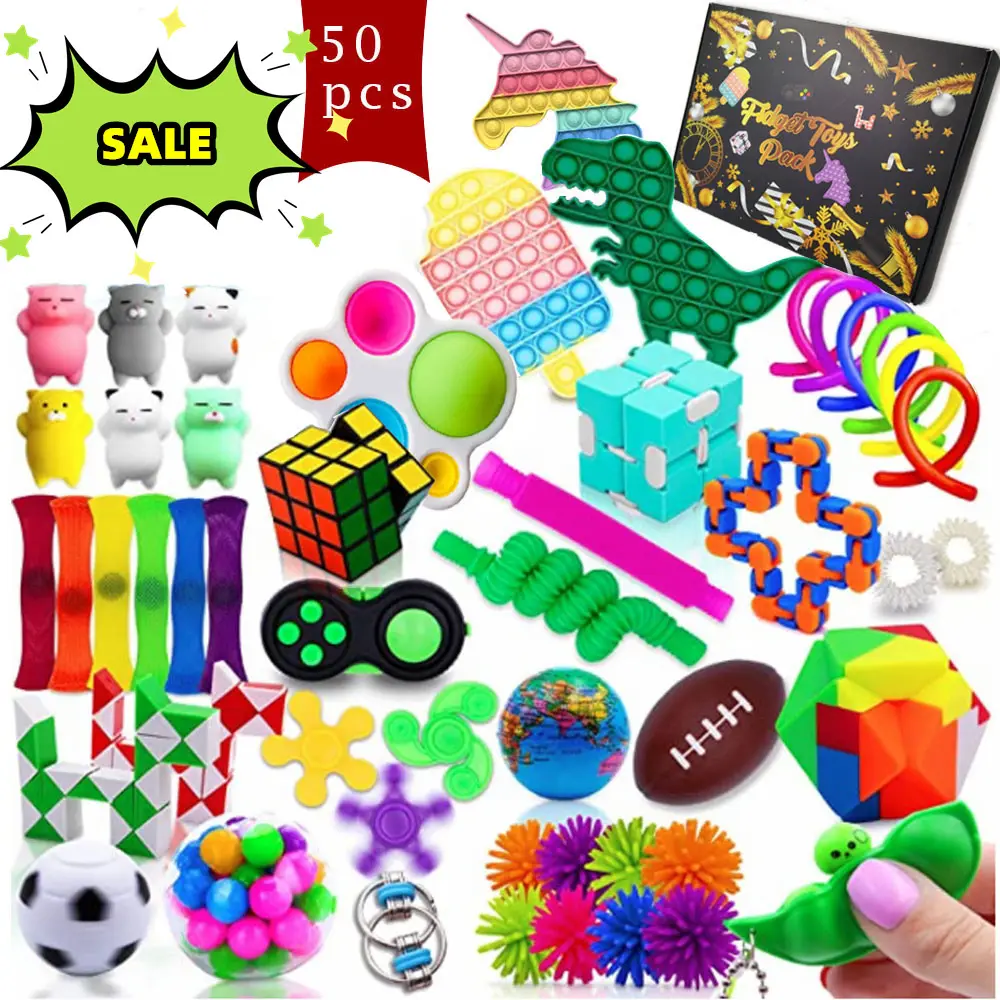 Kit de 50 jouets Anti-Stress pour femme, pince à presser, sensoriel, idéal pour l'hiver, collection 2022