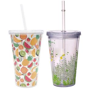 Wholesale 16oz 450ml Blank <b>Double</b> <b>Wall</b> Clear PS Plastic Straw Tumbler Reusable Craft Blanks for Resin DIY Party Custom Cups - Product Image 2