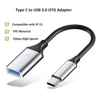Adaptateur de prise OTG en aluminium Super Speed 5Gbps Type C mâle vers câble de données USB 3.0 avec lumière LED pour téléphone intelligent tablette ordinateur portable