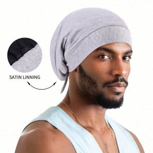 Factory Wholesale Pre-<b>tied</b> With Satin Lining Soft Cotton Hair Care Headscarf Solid Color Turban Unisex Headwraps - Product Image 5