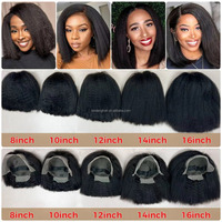Perruque brésilienne Bob en cheveux humains de haute qualité, prête à être expédiée, avec fermeture en dentelle HD 5x5, frontale en dentelle 13x4, sans colle, texture Kinky Straight