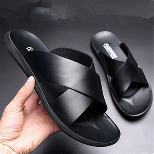 Versione coreana estiva ciabatte da <span class=keywords><strong>uomo</strong></span> in vera pelle <span class=keywords><strong>scarpe</strong></span> da spiaggia alla moda da esterno <span class=keywords><strong>con</strong></span> Design antiscivolo morbido e fresco - Product Image 2