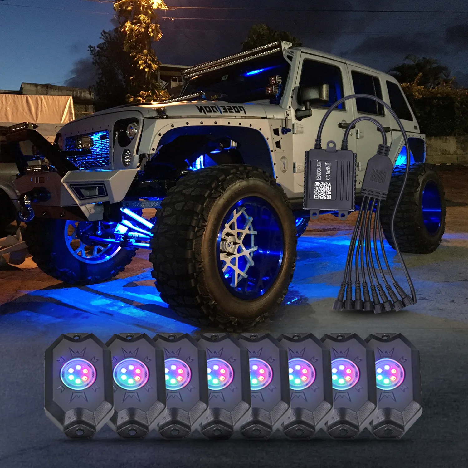 Разноцветные 4 подсветки Rock Light 12, чистый белый свет Rock Lights, управление через приложение для грузовиков, мотовездеходов, внедорожников, джипов