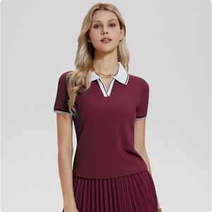 Polo de Manga Corta Blanco para Mujer con Cuello y Ribete Azul Marino, Estilo Preppy, Tela Oxford, 100% Algodón - Product Image 4