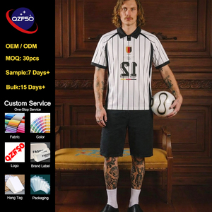 QZFSO OEM/ODM Custom Heavyweight Blokecore Polo Shirt Oversized Retro Soccer Jersey Sublimation Print Streetwear Men's T-shirt - Product Image 1